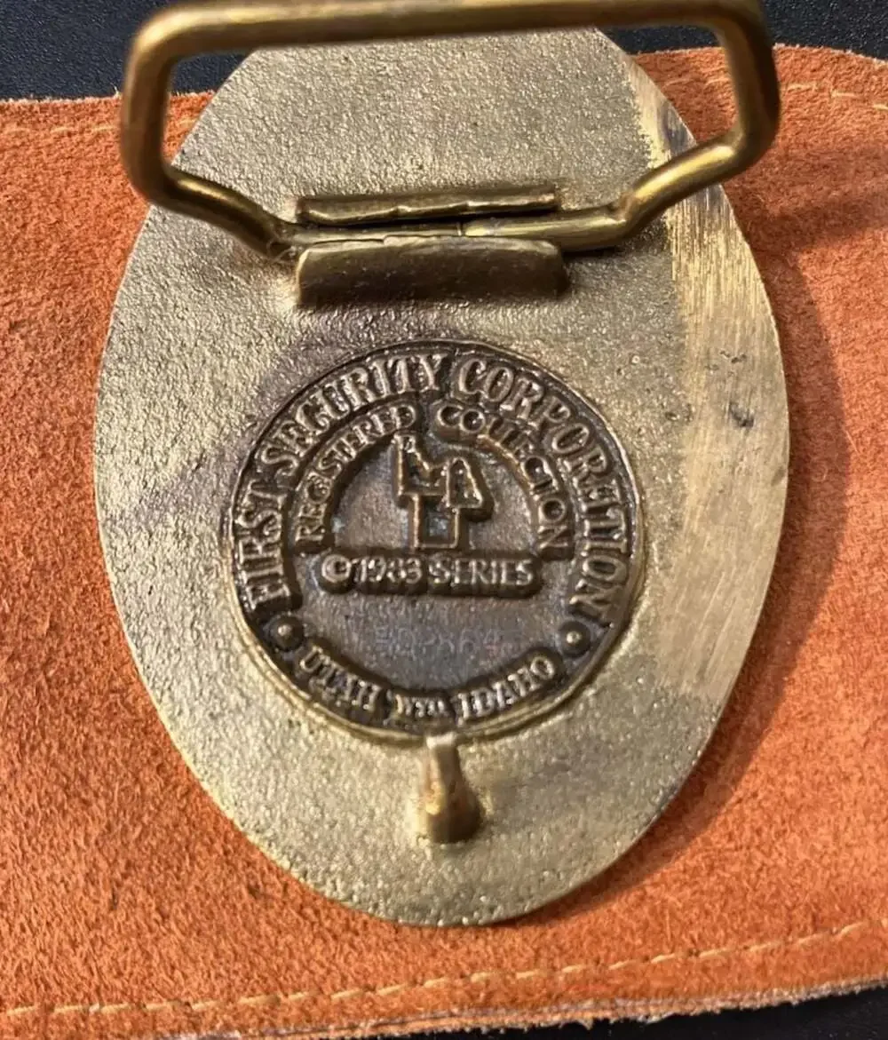 VTG Idaho Great Seal 1890 Solid Brass Belt Buckle with Suede Pouch